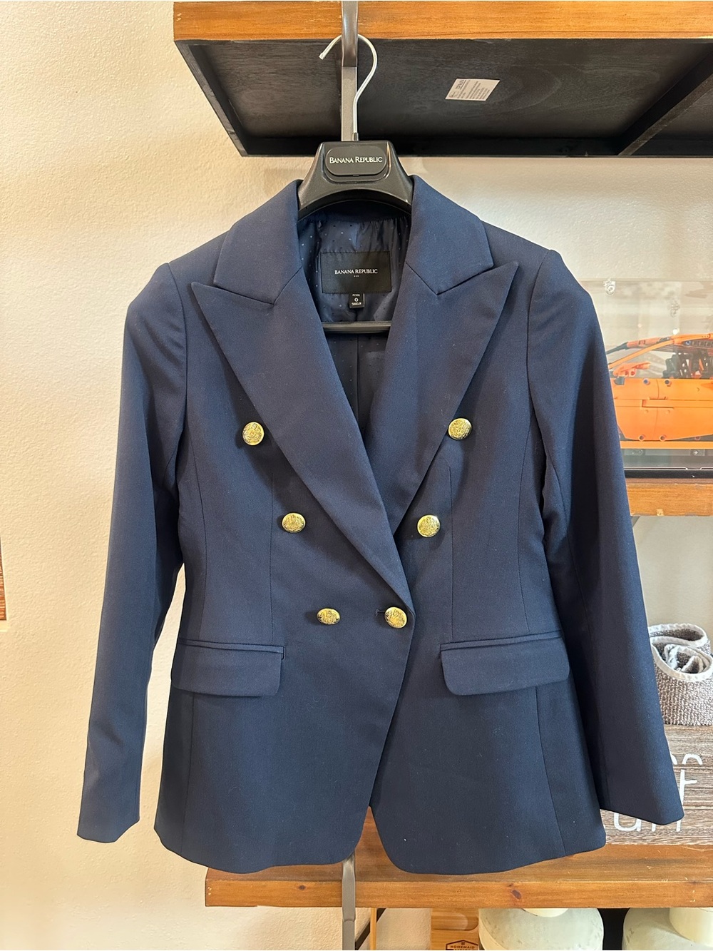 Banana Republic Navy Double-Breasted Blazer with Gold Buttons